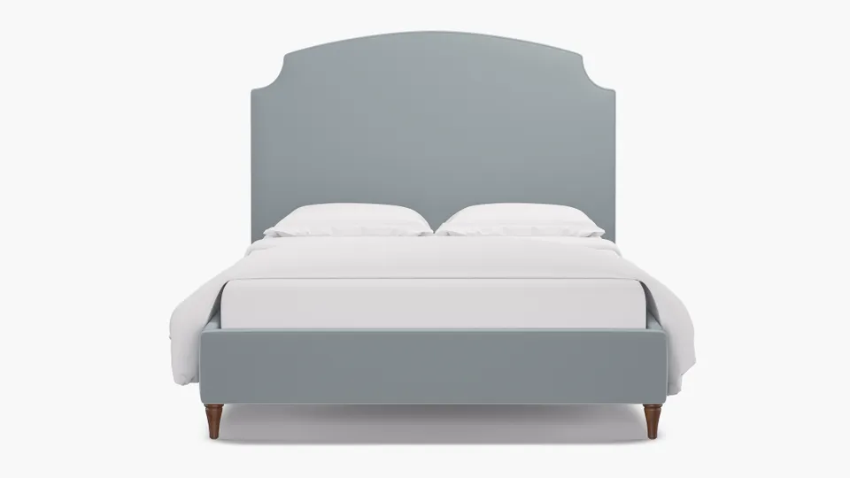 Cove Bed, Sterling Performance Velvet, Walnut Decorative Tapered Leg, Full
