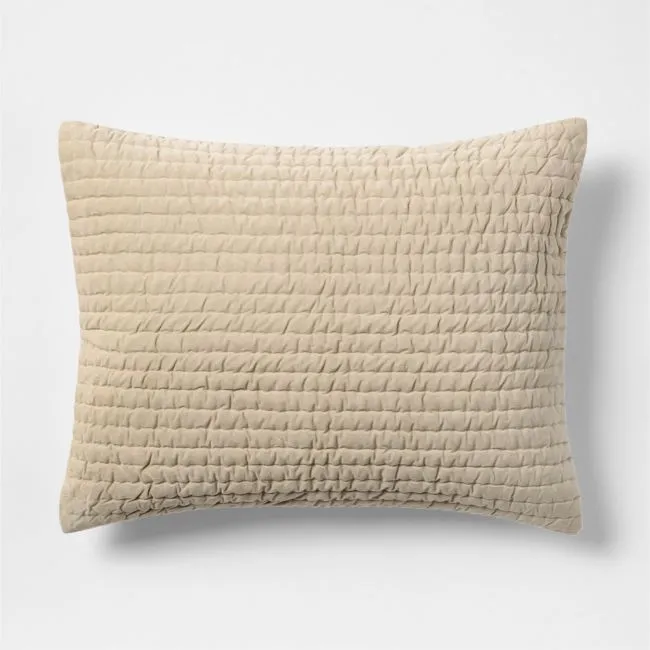 Organic Cotton Textured Velvet Ecru Beige Standard Bed Pillow Sham