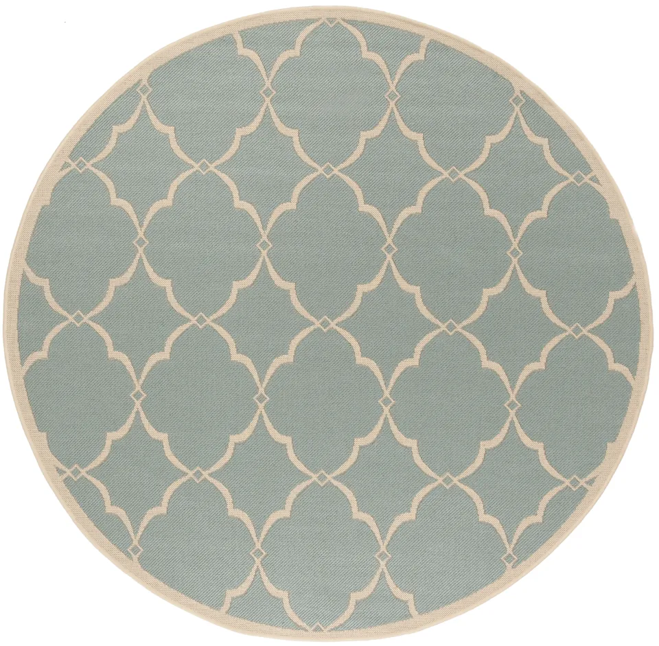 Arlo Home Indoor/Outdoor Woven Area Rug, LND125K, Aqua/Cream,  6' 7" X 6' 7" Round