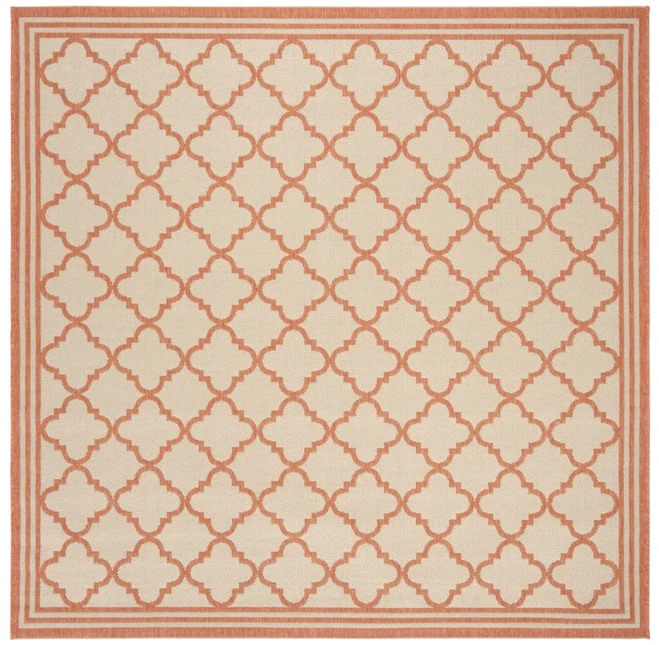 Arlo Home Indoor/Outdoor Woven Area Rug, LND121R, Cream/Rust,  6' 7" X 6' 7" Square