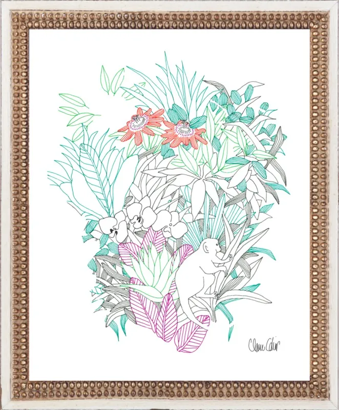 Passionflowers, orchids and the squirrel monkey  by Claire Colin for Artfully Walls