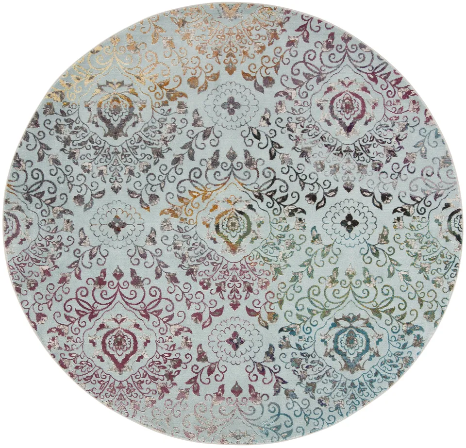 Arlo Home Woven Area Rug, ARA172B, Blue/Multi,  6' 5" X 6' 5" Round