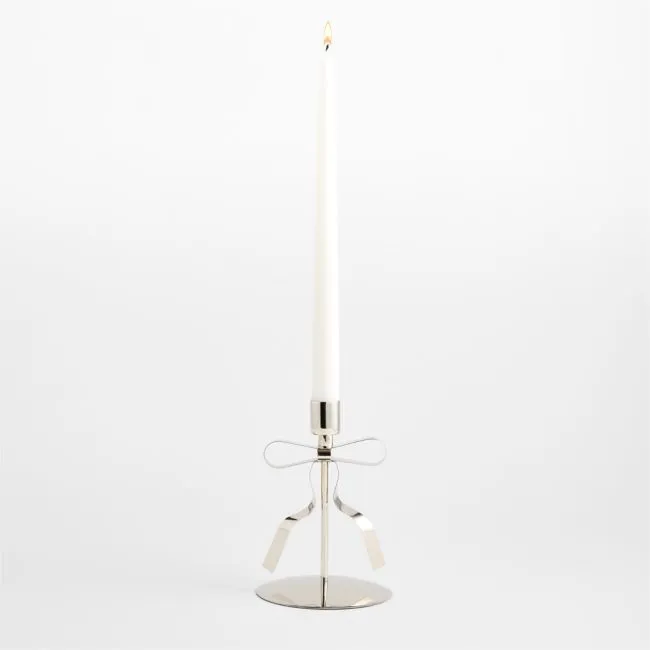 Silver Bow Taper Candle Holder