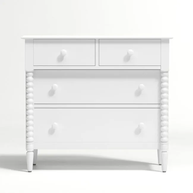 Jenny Lind 37" White Wood Narrow 4-Drawer Kids Dresser