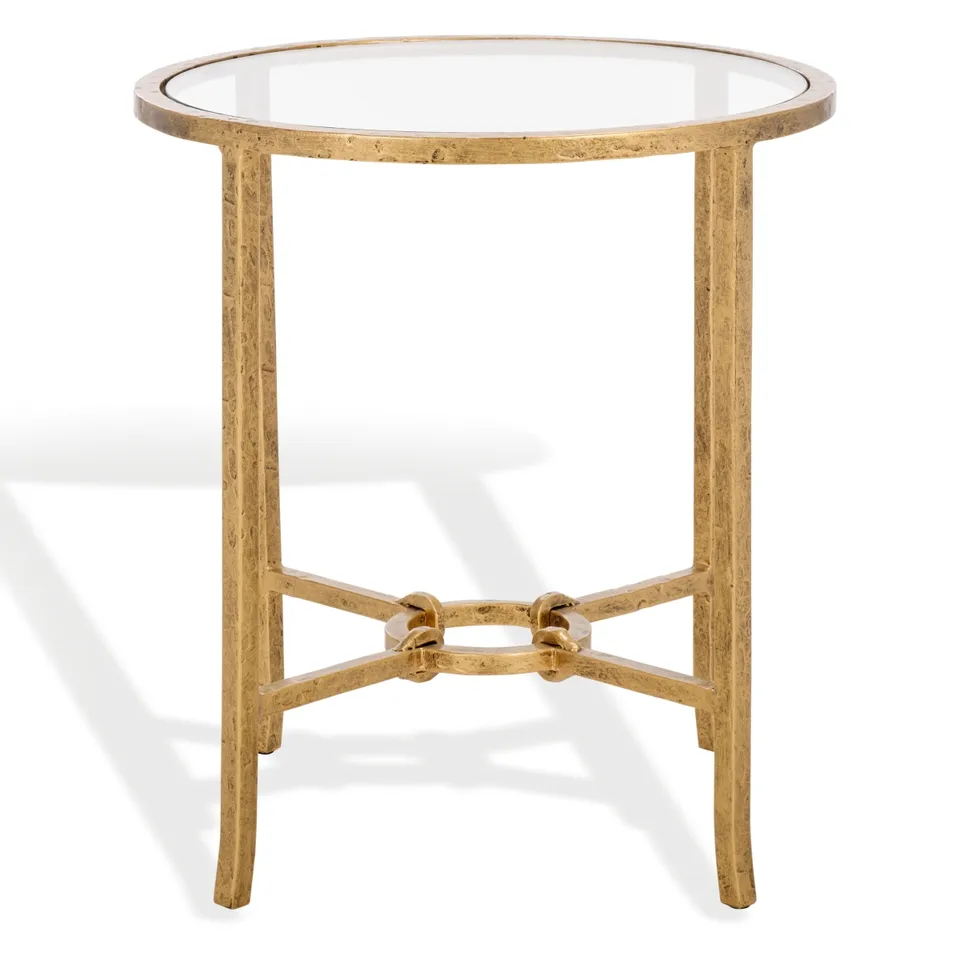 Tauri Metal Round Accent Table - Brass/Clear