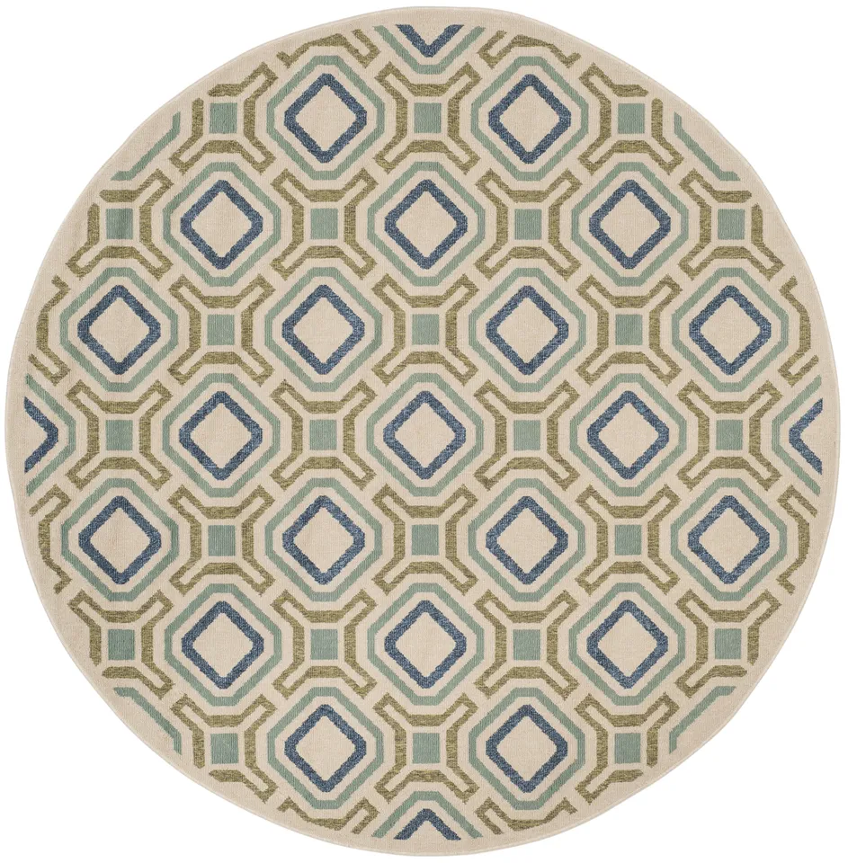 Arlo Home Indoor/Outdoor Woven Area Rug, VER089-0614, Cream/Green,  6' 7" X 6' 7" Round