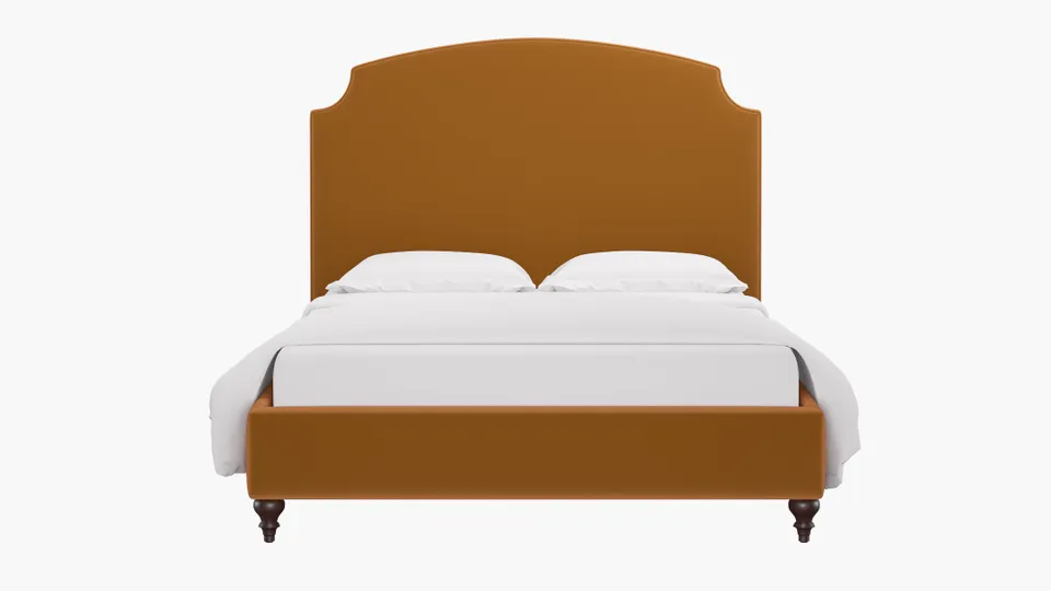 Cove Bed, Marigold Performance Velvet, Espresso Decorative Tapered Leg, Queen
