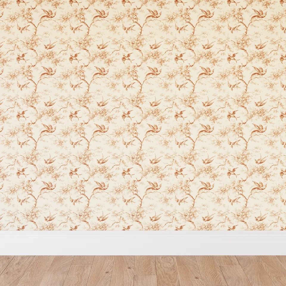 Traditional Wallpaper, Terracotta Swallows