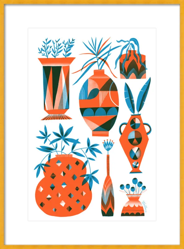 Risograph Vases: vermillion and pacific by Erin Wallace for Artfully Walls