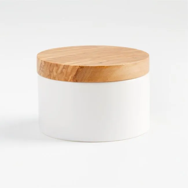 Crate & Barrel Olivewood and Ceramic Salt Cellar