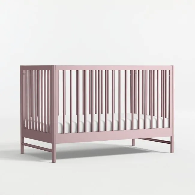 Classic Lilac Rose Wood Convertible Baby Crib with Toddler Bed Rail