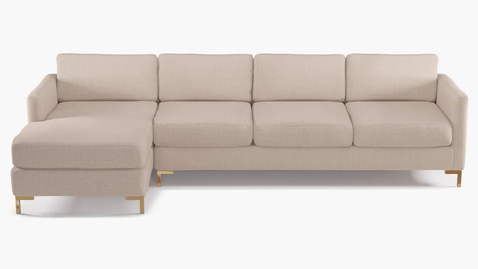Modern Sectional, Left Facing, Husk Everyday Linen, Brass L Leg