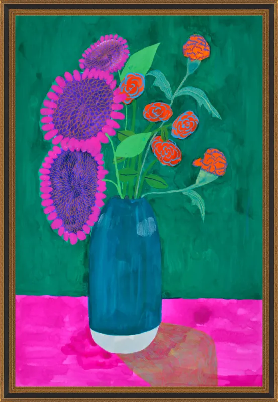 vase with sunflowers and carnations  by Christiane Drapela for Artfully Walls