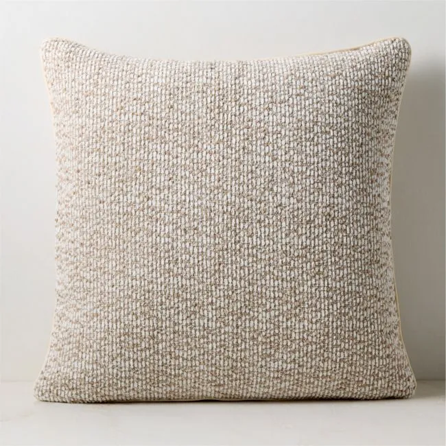 Strada Off-White Slub Weave Italian Wool Throw Pillow with Down-Alternative Insert 23"x23"