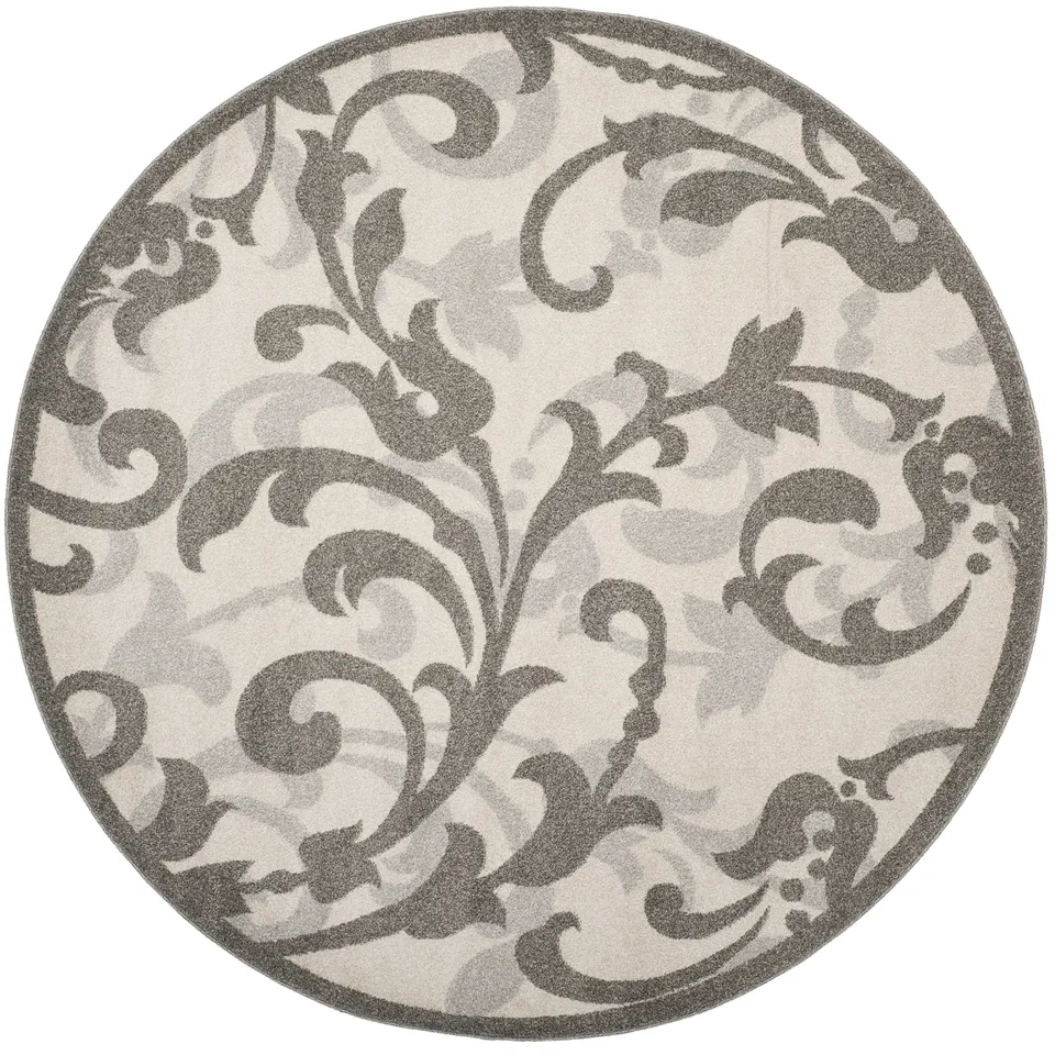 Arlo Home Indoor/Outdoor Woven Area Rug, AMT428K, Ivory/Grey,  7' X 7' Round