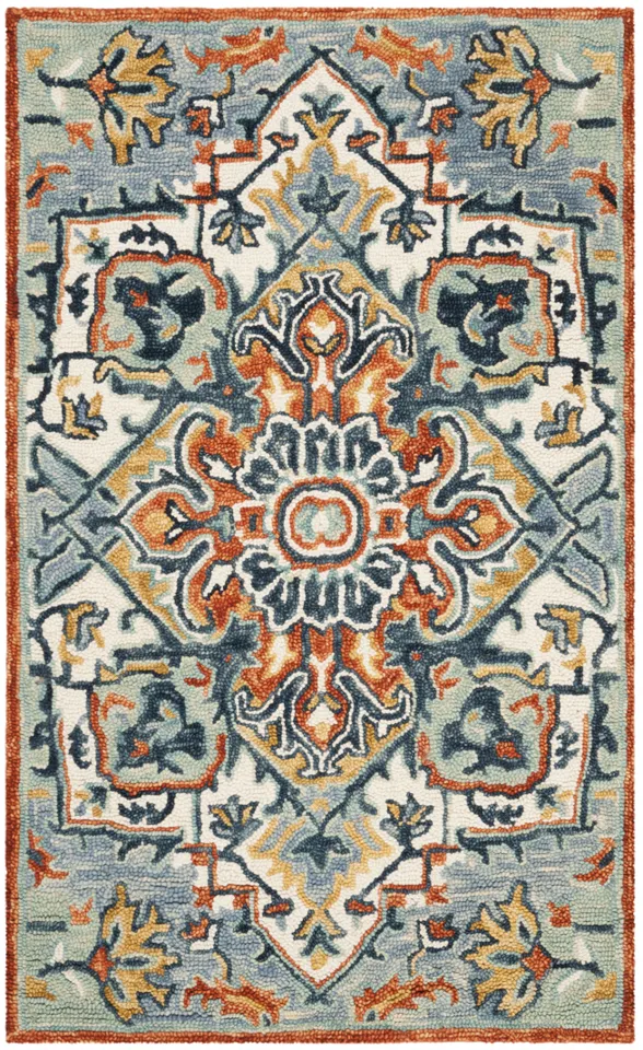 Arlo Home Hand Tufted Area Rug, APN312A, Blue/Rust,  3' X 5'