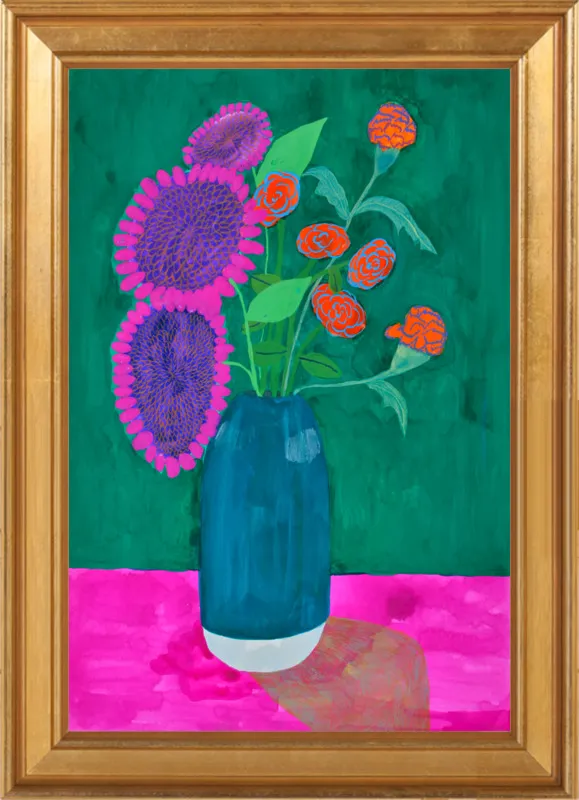 vase with sunflowers and carnations  by Christiane Drapela for Artfully Walls