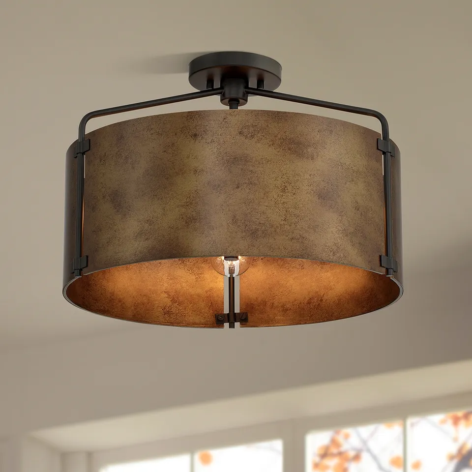 Possini Euro Julian 18" Wide Rustic Bronze Drum 3-Light Ceiling Light