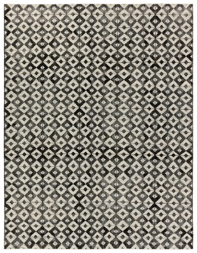 Verde Home by Gem Hand-Knotted Trellis Black/ Cream Area Rug (18"X18")