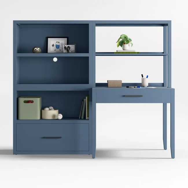 Ever Simple 72" Modular Slate Blue Wood Kids Workspace Suite