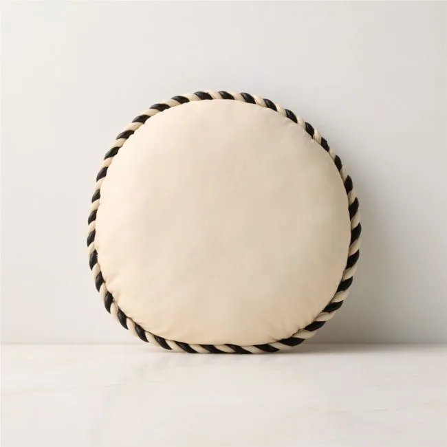 Marlon Warm White and Black Twisted Leather Round Throw Pillow 16"