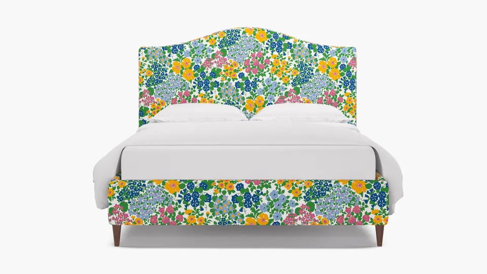 Camelback Bed, Fuchsia Million Flowers, Walnut Square Tapered Leg, Full