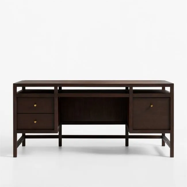 Keane 65" Espresso Solid Wood Desk with Outlets