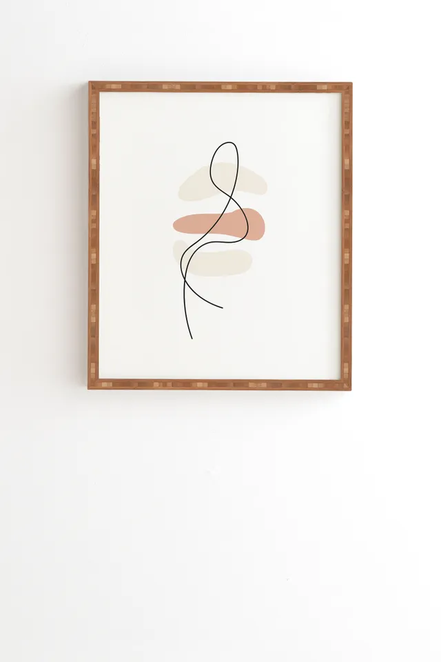 Abstract Minimal Line Beige by Mambo Art Studio - Framed Wall Art Bamboo 30" x 30"