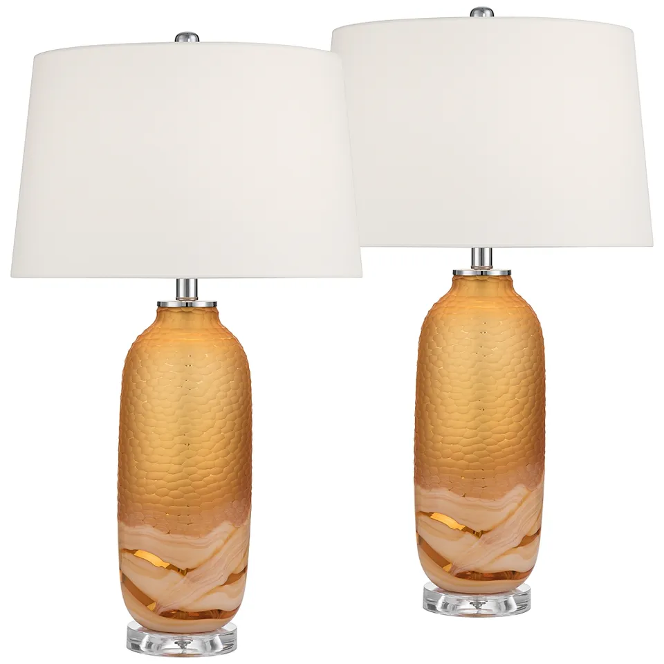 Possini Euro Lapis 28 1/4"H Tian Orange Art Glass Table Lamp Set of 2