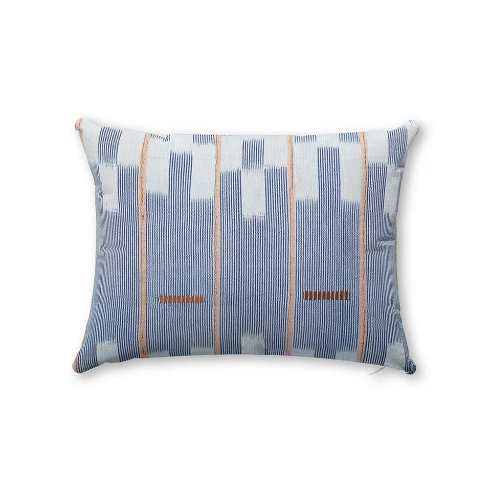 Chambray Lattice Baule Outdoor Pillow by St. Frank | Blue | 16" W x 12" H | Polyester