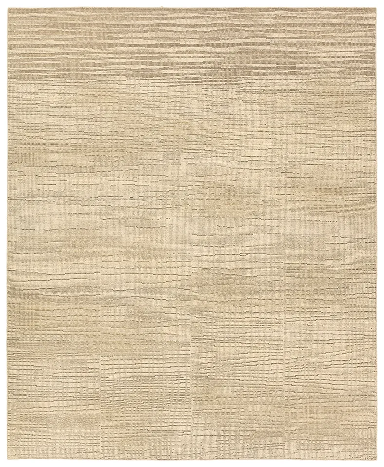 Alora BEZ01 Handknotted Solid Tan and White Area Rug (6'x9')
