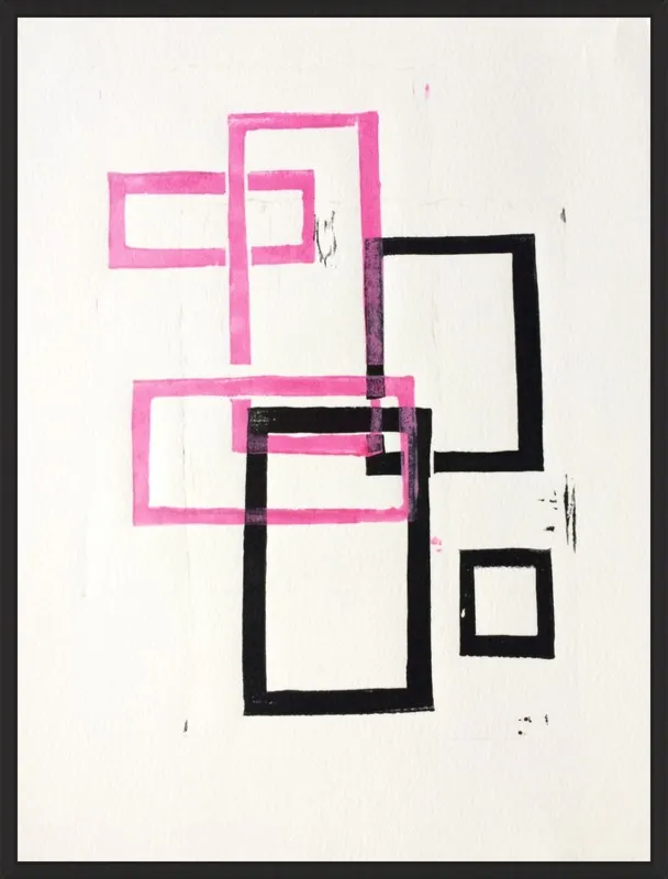 Pink and Black Geometric Squares x2 by Stacy Rajab for Artfully Walls