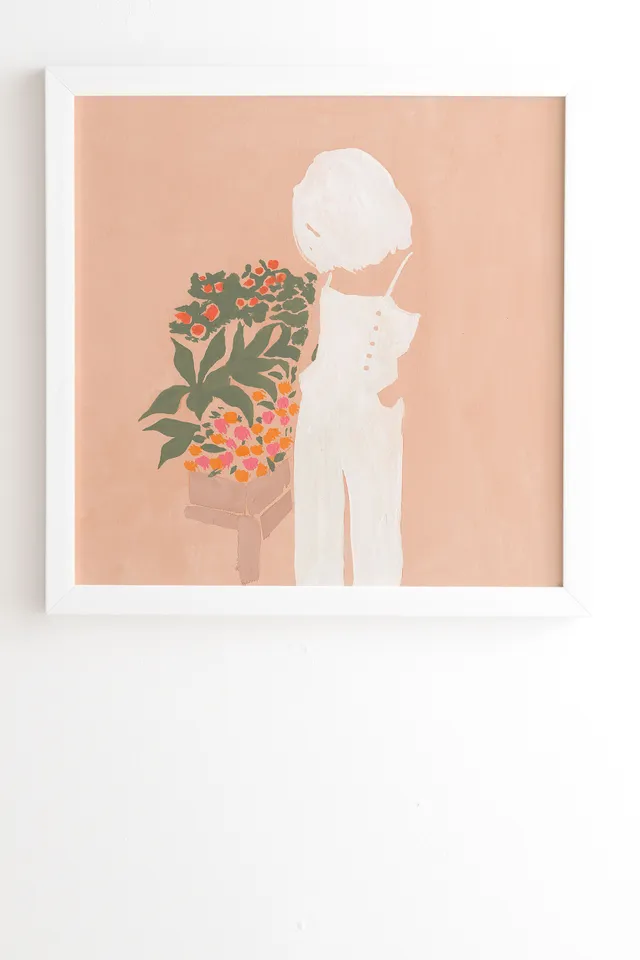 Flower Shoppe Girl by Megan Galante - Framed Wall Art Basic White 12" x 12"