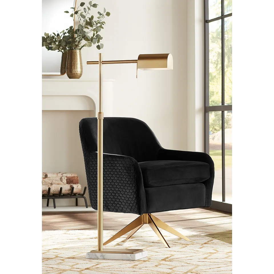 Possini Euro Gazette Adjustable Height Marble and Gold Pharmacy Floor Lamp