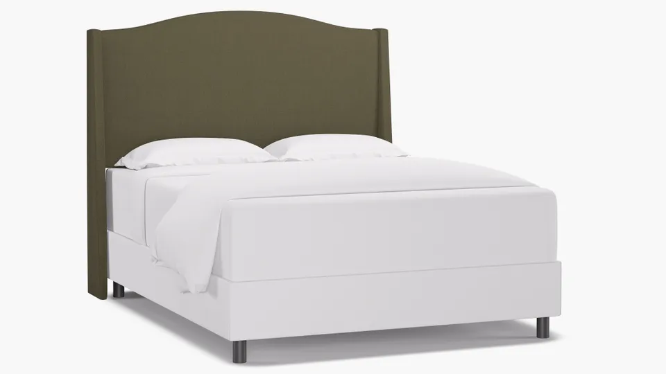 Classic Wingback Headboard, Olive Everyday Linen, Queen