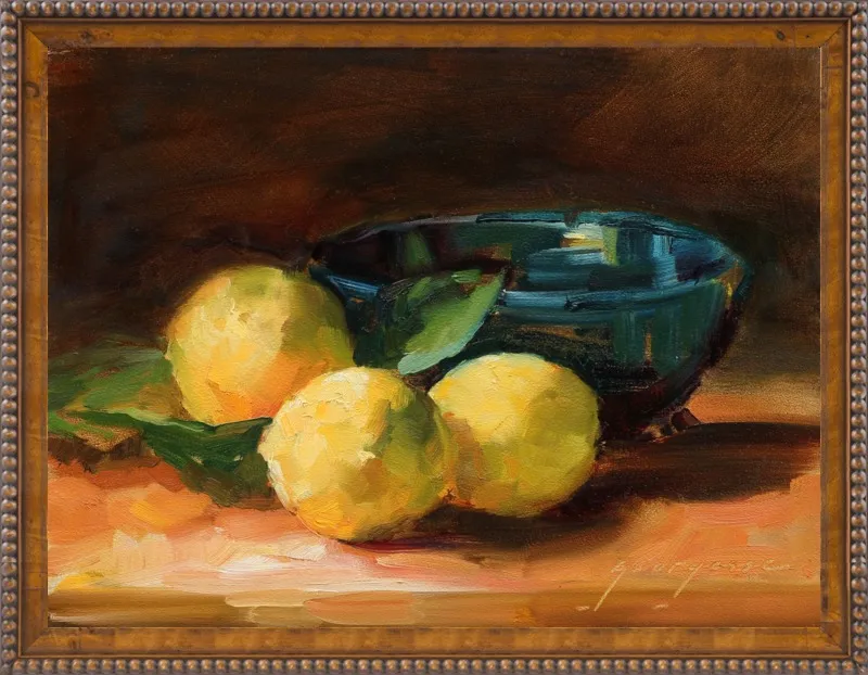 Lemons and Blue Bowl by Georgesse Gomez for Artfully Walls