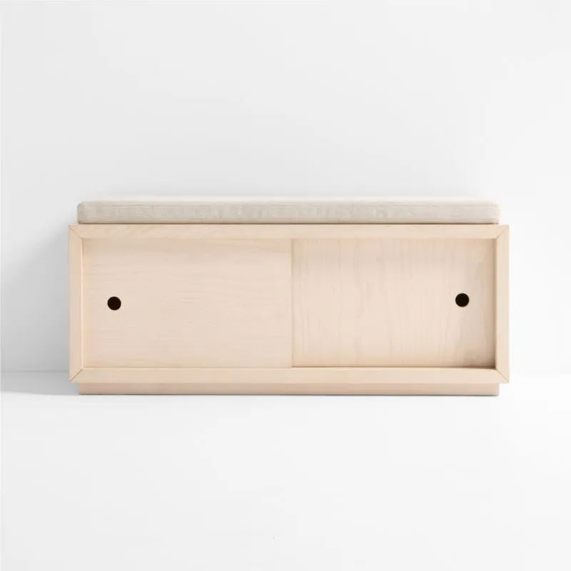 Cade 40" Sunwashed Wood 2-Cube Sliding Door Bench with Natural Cushion