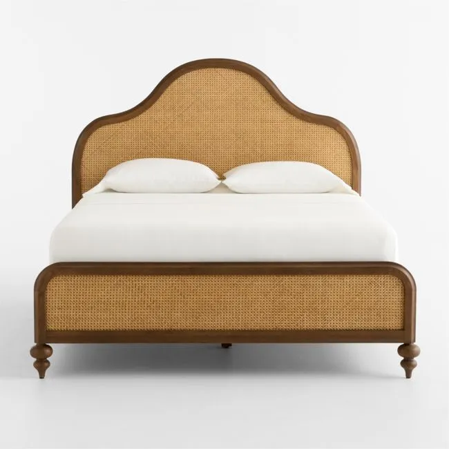 Richmond Cane and Warm Brown Oak Wood Queen Bed