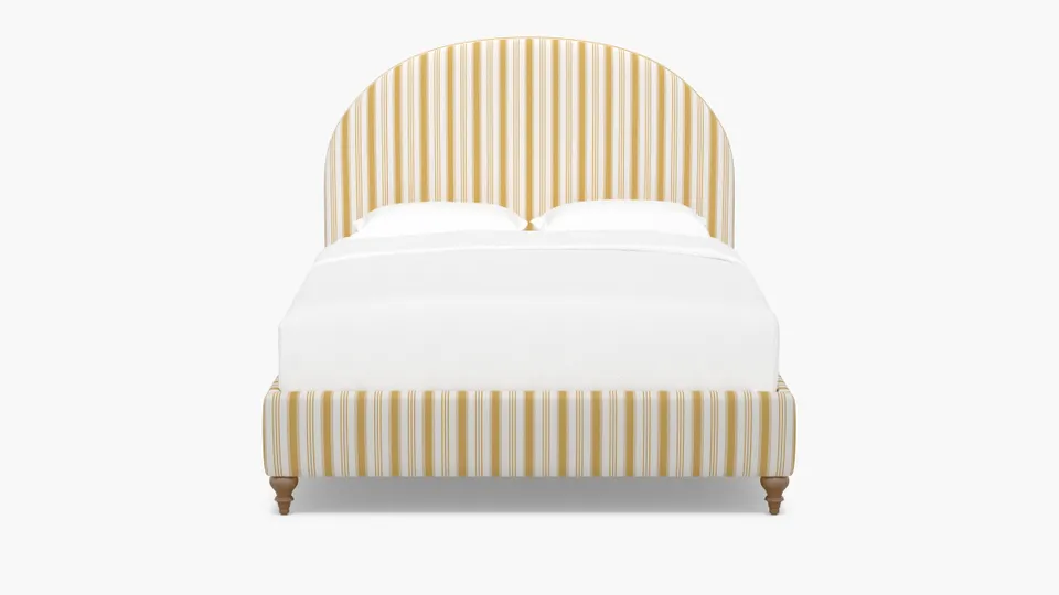 Demilune Bed, French Yellow Regency Stripe, Natural Traditional Turned Leg, King