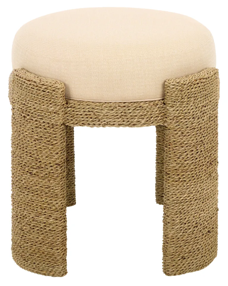 Safavieh Couture Grimaldi Seagrass Round Ottoman, Natural / Beige