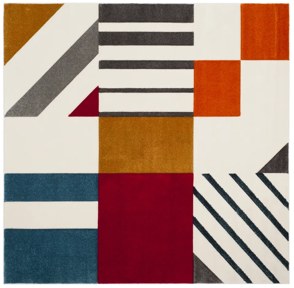 Arlo Home Woven Area Rug, HLW709B, Ivory/Peacock Blue,  5' 3" X 5' 3" Square