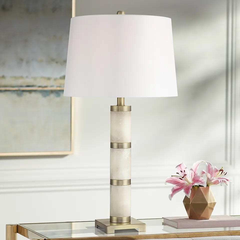 Possini Euro Hague 29" Modern Brass and Alabaster Column Table Lamp