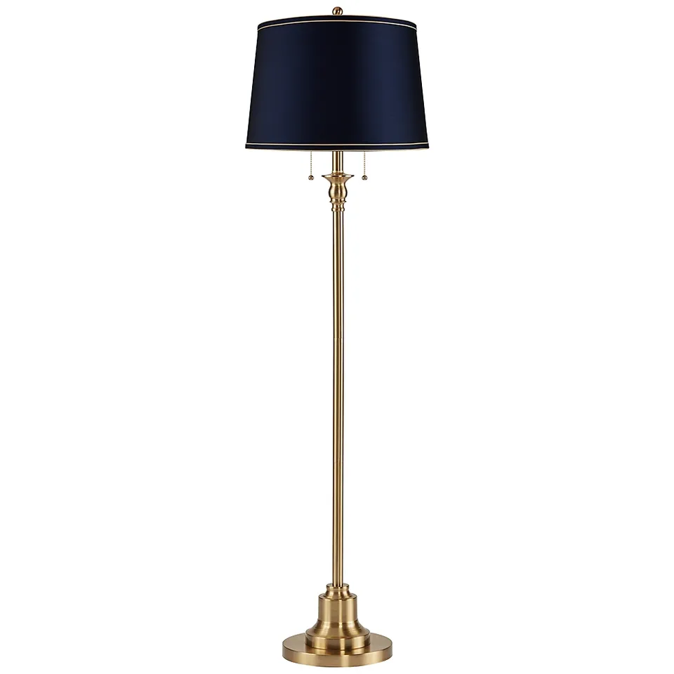 Dyna 58" High Antique Brass and Navy Drum Shade 2-Light Floor Lamp