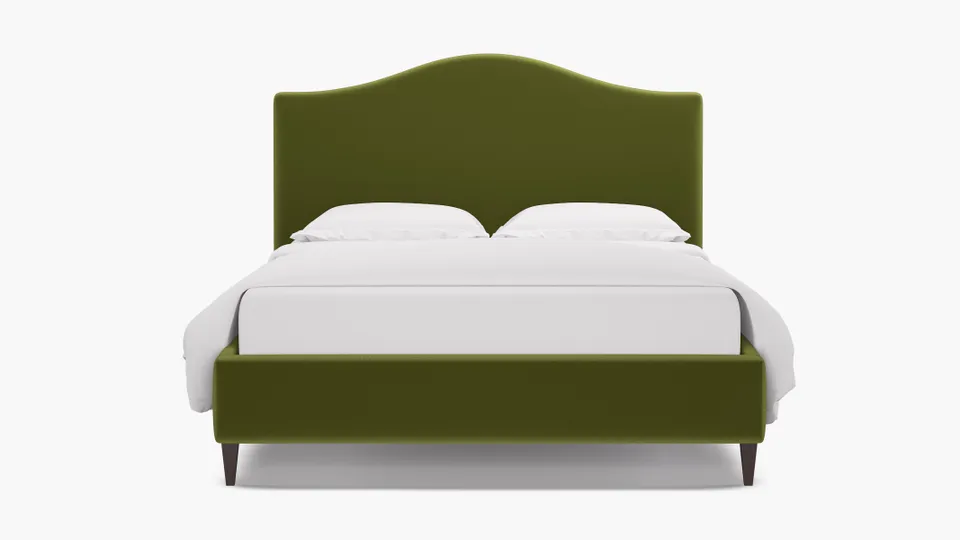 Camelback Bed, Sage Performance Velvet, Espresso Square Tapered Leg, Full