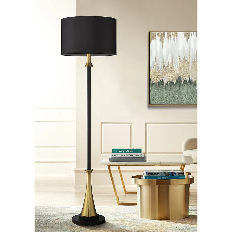 Possini Euro Burbank 70" Tall Floor Lamp with Black Shade and Dimmer