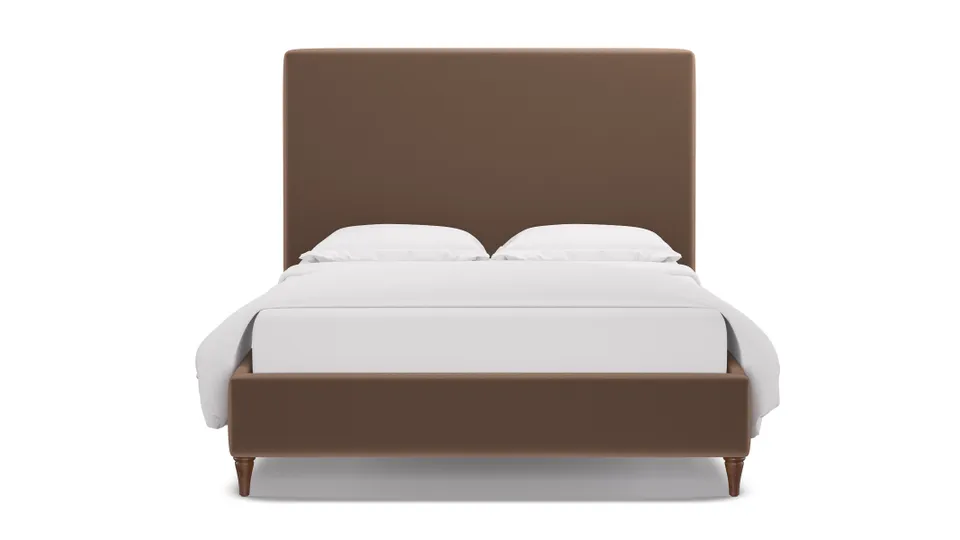 Classic Bed, Mink Performance Plush Velvet, Walnut Decorative Tapered Leg, Twin