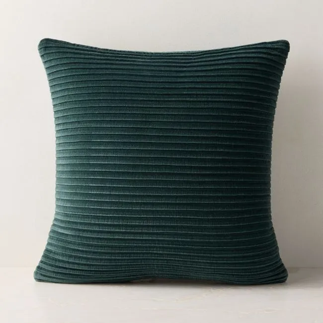 Paola Pleated Dark Green Velvet Throw Pillow With Down-Alternative Insert 20''x20"