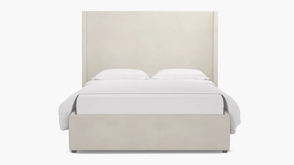 Modern Wingback Bed, White Performance Velvet, Twin