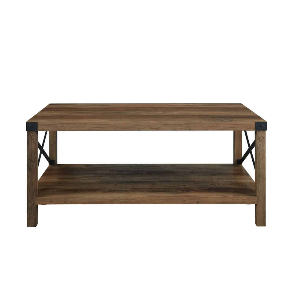 Metal X Rustic Wood Coffee Table - Rustic Oak/Black 