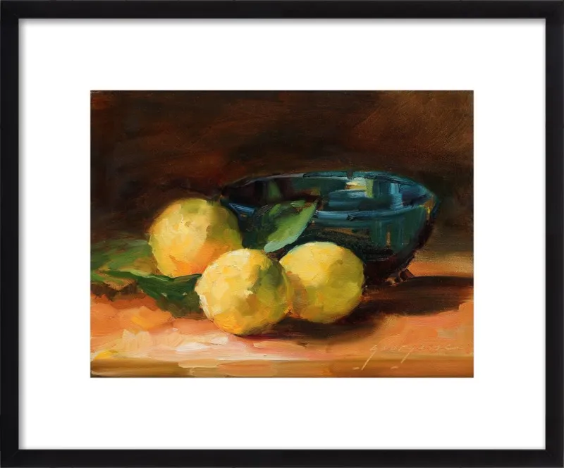 Lemons and Blue Bowl by Georgesse Gomez for Artfully Walls
